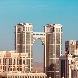 a view of a city with tall buildings