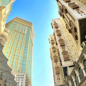 looking up at the buildings in the city